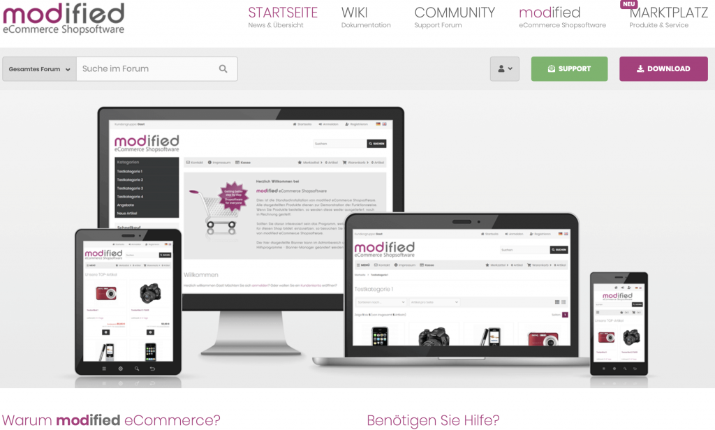 Screenshot vom 06.05.2020 der Homepage https://www.modified-shop.org